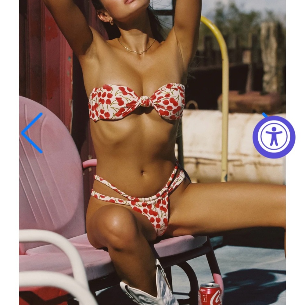 Skatie Dana Bottom in Cola Size M: Cherry Stylish Red and White Bikini